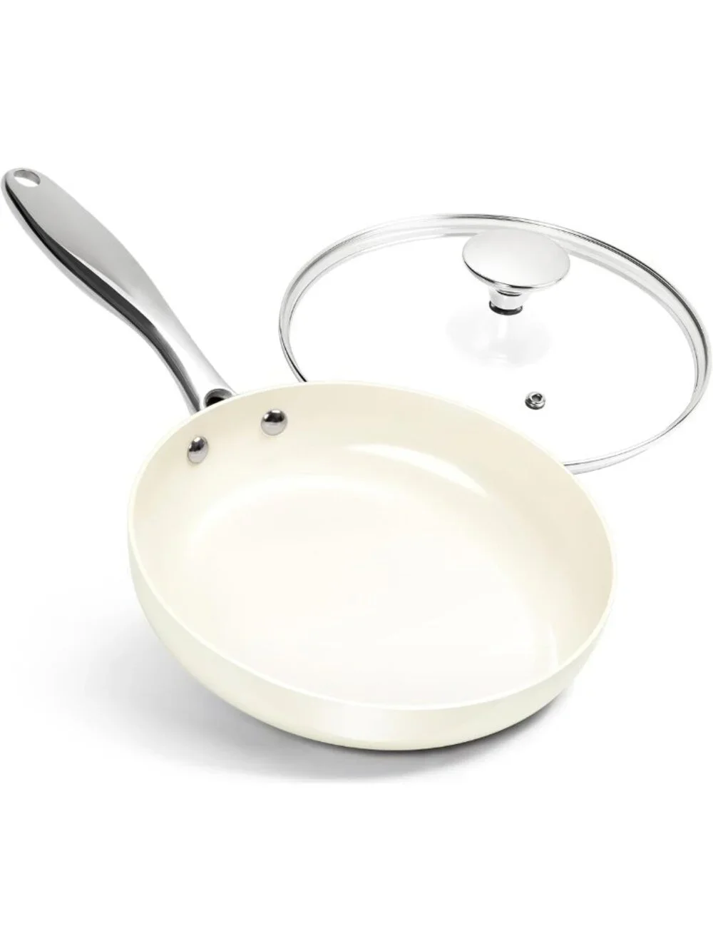 Nonstick 8-Inch Frying Pan with Lid | Small White Skillet for Cooking